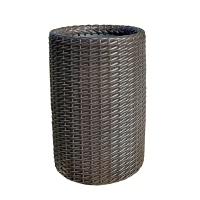 Высокое кашпо для цветов из ротанга 20 л напольное, форма Цилиндр, цвет венге, тиснение кожа
