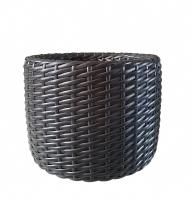 Кашпо для цветов 12 л, из ротанга, форма Цилиндр низкий, цвет венге, тиснение кожа