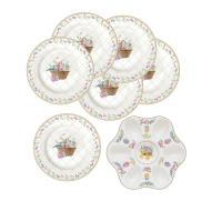 Набор тарелок закусочных 19 см с блюдом для яиц 7 предметов на 6 персон, Пасхальная коллекция, Цветы и цыплята