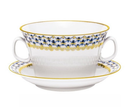 Чашка с блюдцем для бульона Молодежная, Кобальтовая сетка, Императорский фарфоровый завод (ЛФЗ) 81.13919.00.1 Чашка с блюдцем для бульона Молодежная, Кобальтовая сетка, Императорский фарфоровый завод (ЛФЗ) 81.13919.00.1