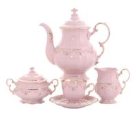 Кофейный сервиз 6 персон 15 предметов, Мелкие цветы, Розовый фарфор Соната 07260714-0158, Leander