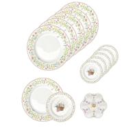 Набор тарелок 26 и 19 см с блюдом для яиц 13 предметов на 6 персон, Пасхальная коллекция, Цветы и цыплята, Easy Life