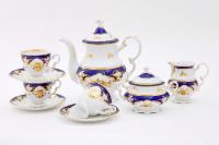Кофейный сервиз 6 персон 15 предметов, Золотая роза, кобальт, Соната 07160714-1457, Leander