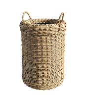 Высокое кашпо для цветов из ротанга 12 л напольное, форма Цилиндр с ручками, цвет папирус