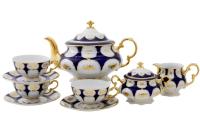 Чайный сервиз 6 персон 15 предметов Золотой цветок, кобальт Соната 07160725-0443, Leander