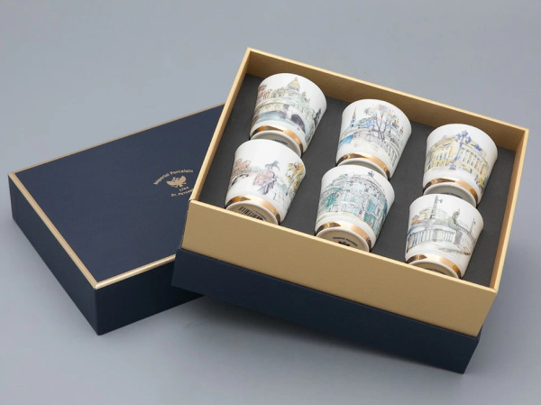 Подарочный набор стопок ИФЗ Виды Санкт-Петербурга (форма Сувенирная 1) 70 мл, Императорский фарфоровый завод 81.31737.00.1