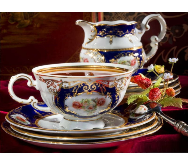 Чайный сервиз 6 персон 15 предметов, Кобальт Роза, Соната 07160725-0440, Leander