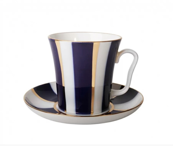 Бокал с Блюдцем Ленинградский, Кобальтовые полосы, 360 мл, Императорский фарфоровый завод (ЛФЗ) 81.14856.00.1