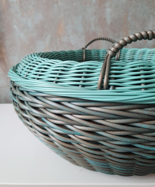 Кашпо-вазон 14 л для луковичных цветов, с ручками, ротанг, патина