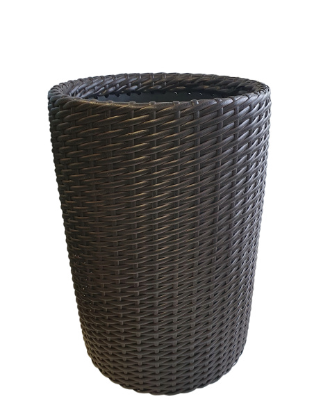 Высокое кашпо для цветов из ротанга 16 л напольное, форма Цилиндр высокий, цвет венге, тиснение кожа