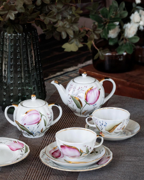 Сервиз чайный ИФЗ Розовые тюльпаны 20 предметов (Тюльпан), Императорский фарфоровый завод (ЛФЗ) 81.20955.00.1