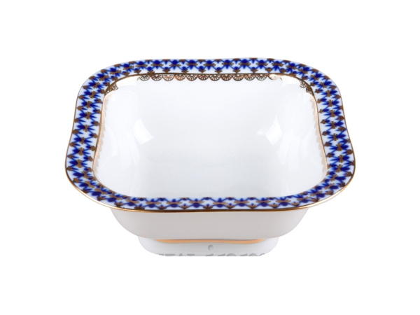 Салатник одно порционный квадратный Молодежная, Кобальтовая сетка, 110 мм, Императорский фарфоровый завод (ЛФЗ) 80.06934.00.1