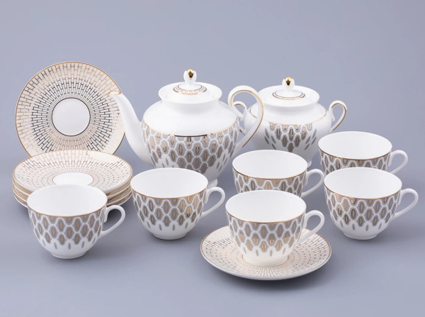 Сервиз чайный ИФЗ Саламандра Грей (Весенняя 2) 14 предметов, Императорский фарфоровый завод 81.31630.00.1