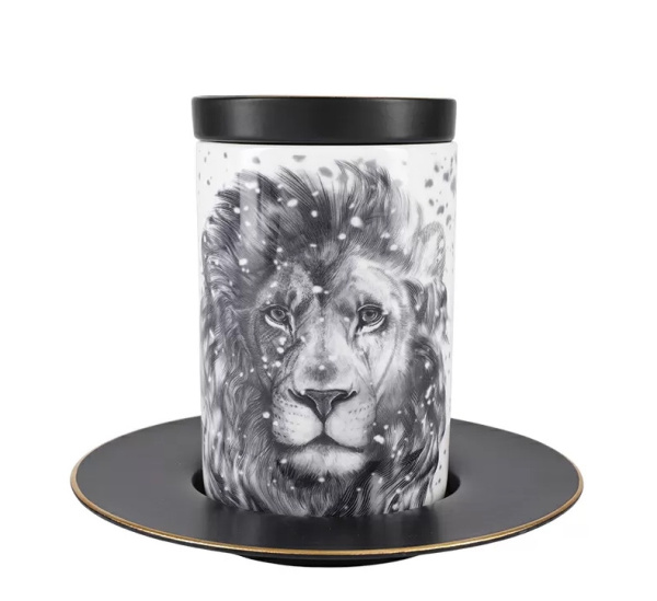 Подарочный набор бокал с блюдем и крышкой Тотем Лев 390 мл, Императорский фарфоровый завод 81.28375.00.1