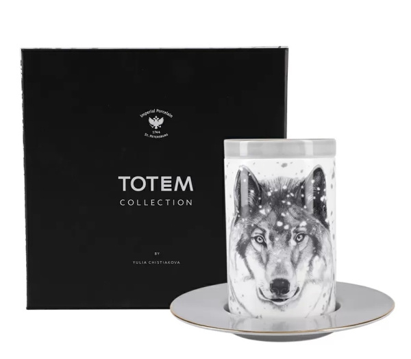 Подарочный набор бокал с блюдем и крышкой Тотем Волк 390 мл, Императорский фарфоровый завод 81.28374.00.1