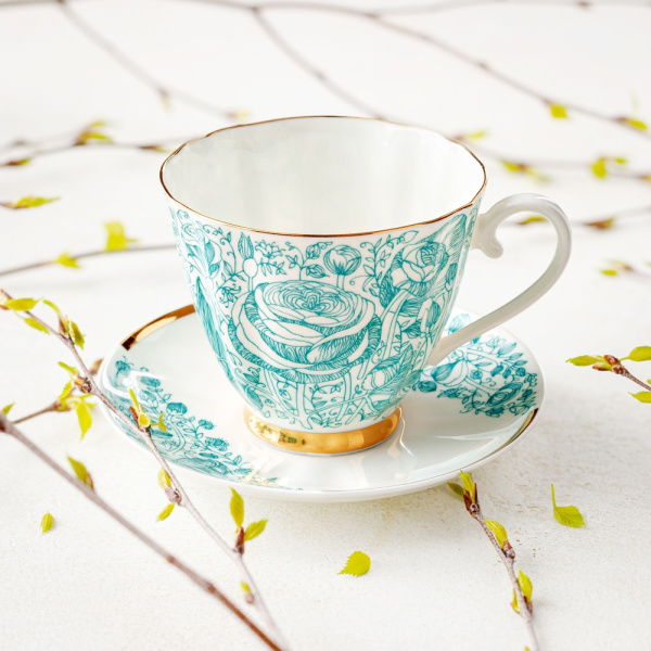 Чашка с блюдцем чайная 200 мл, Лето Зеленое (Гвоздика), Императорский фарфоровый завод (ИФЗ) 81.20071.00.1