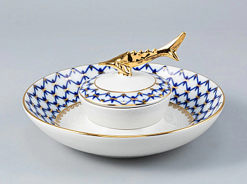 Икорница каспийская Кобальтовая сетка, Императорский фарфоровый завод (ИФЗ) 80.72957.00.1