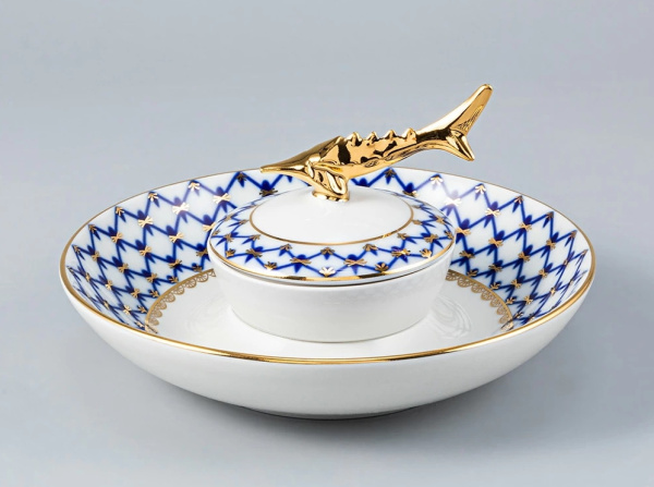 Икорница каспийская Кобальтовая сетка, Императорский фарфоровый завод (ИФЗ) 80.72957.00.1