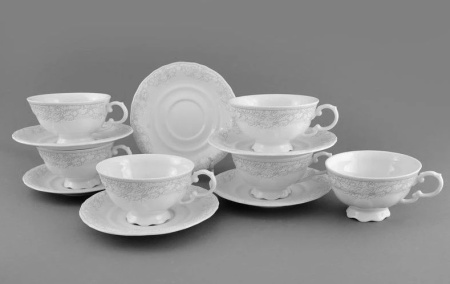 Набор чайных пар 200 мл на 6 персон 12 предметов, Серый узор, Соната 07160425-3002, Leander
