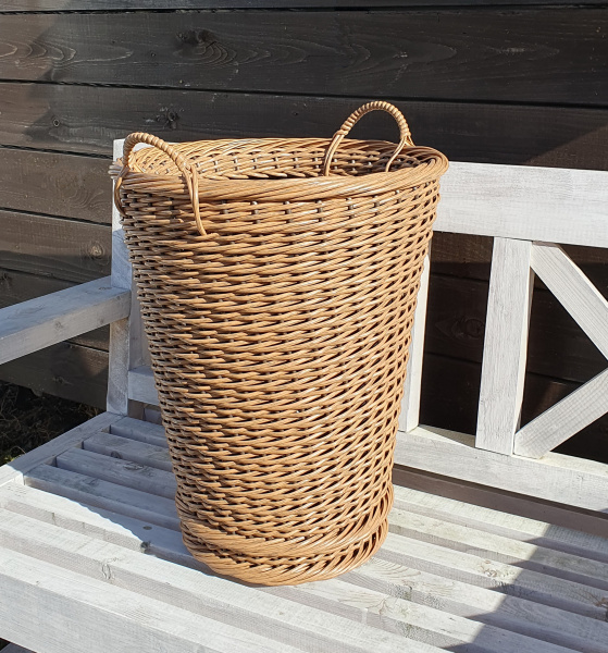 Кашпо для цветов 30 л уличное, с ручками, цвет Бук, ротанг, форма Конус