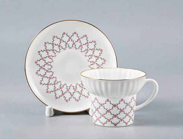 Чашка с блюдцем Розовая сетка (Волна) 155 мл, Императорский фарфоровый завод (ИФЗ) 81.14621.00.1