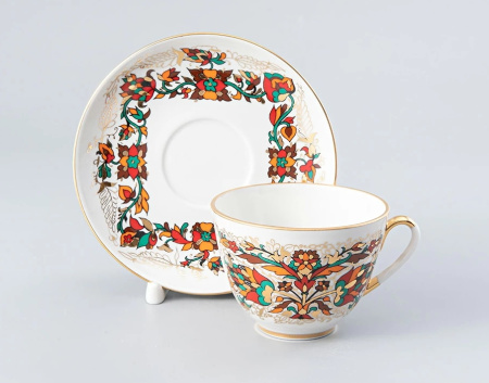 Чашка с блюдцем чайная Красный петух (Весенняя) 250 мл, Императорский фарфоровый завод (ИФЗ) 81.15418.00.1