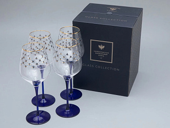 Набор (4 бокала для вина) 380 мл Кобальтовая сетка, Императорский фарфоровый завод (ИФЗ) 14.11001.07
