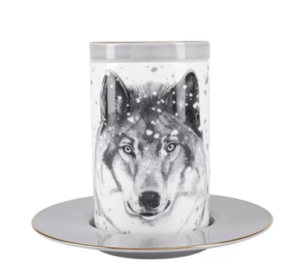Подарочный набор бокал с блюдем и крышкой Тотем Волк 390 мл, Императорский фарфоровый завод 81.28374.00.1