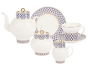 Чайный сервиз ИФЗ Кобальтовая сетка 20 предметов (Волна), Императорский фарфоровый завод 81.20893.00.1