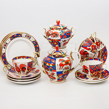 Сервиз чайный ИФЗ Народные узоры 20 предметов (Весенняя), Императорский фарфоровый завод 81.20885.00.1