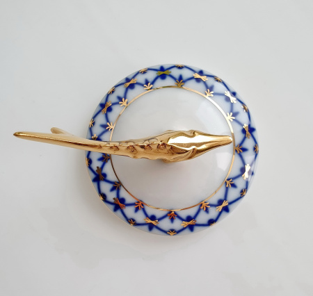 Крышка для икорница каспийская Кобальтовая сетка, Императорский фарфоровый завод (ИФЗ) 80.72957.00.11