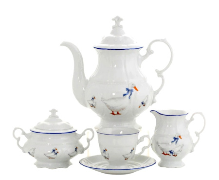Кофейный сервиз 6 персон 15 предметов, Чешский гусь, Соната 07160714-0807, Leander