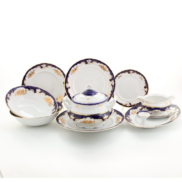 Столовый сервиз на 6 персон 25 предметов, Золотая роза, кобальт, Соната 07162011-1457, Leander Столовый сервиз на 6 персон 25 предметов, Золотая роза, кобальт, Соната 07162011-1457, Leander