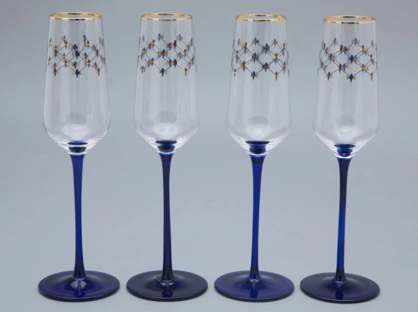 Набор (4 бокала для шампанского) 200 мл Кобальтовая сетка, Императорский фарфоровый завод (ИФЗ) 14.11005.07
