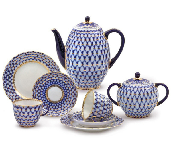 Сервиз кофейный ИФЗ Кобальтовая сетка (Тюльпан) 20 предметов, Императорский фарфоровый завод 81.20944.00.1