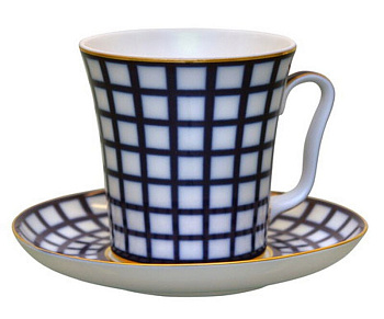 Бокал с Блюдцем Ленинградский, Кобальтовая клетка, 360 мл, Императорский фарфоровый завод (ИФЗ) 81.17615.00.1