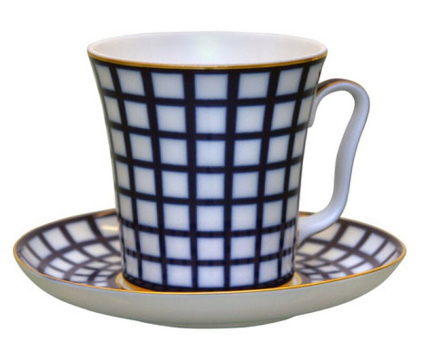 Бокал с Блюдцем Ленинградский, Кобальтовая клетка, 360 мл, Императорский фарфоровый завод (ИФЗ) 81.17615.00.1