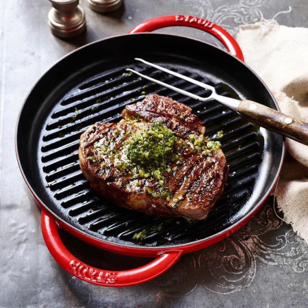 Сковорода-гриль круглая 26 см с 2 ручками Staub, вишневая (1203006)