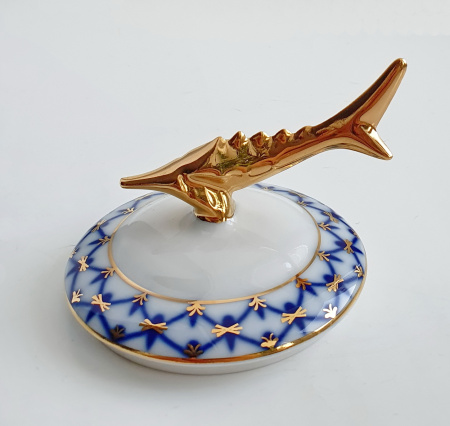 Крышка для икорница каспийская Кобальтовая сетка, Императорский фарфоровый завод (ИФЗ) 80.72957.00.11