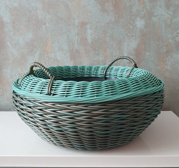 Кашпо-вазон 14 л для луковичных цветов, с ручками, ротанг, патина