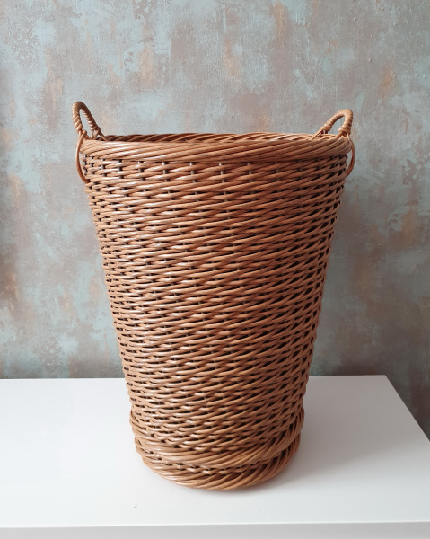 Кашпо для цветов 30 л уличное, с ручками, цвет Бук, ротанг, форма Конус