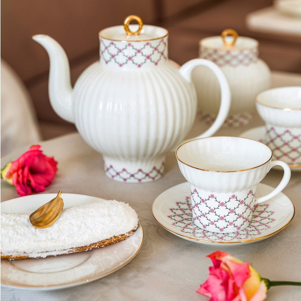 Сервиз чайный Розовая сетка 14 предметов (Волна), Императорский фарфоровый завод (ИФЗ)