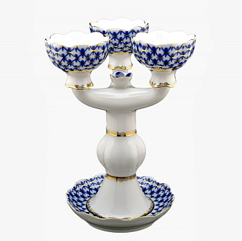 Подсвечник Трехрожковый, Кобальтовая сетка (Тюльпан) Императорский фарфоровый завод (ЛФЗ) 80.07627.00.1