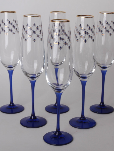 Набор (6 бокалов для шампанского) 200 мл Кобальтовая сетка, Императорский фарфоровый завод (ЛФЗ) 14.00005.07