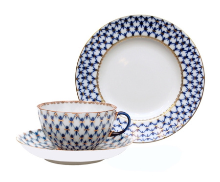 Комплект чайный Кобальтовая сетка (Тюльпан) 3 предмета, Императорский фарфоровый завод (ИФЗ) 81.10103.00.1