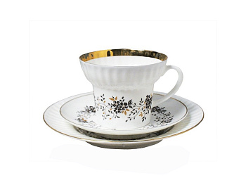 Комплект чайный 3 предмета Тонкие веточки (Волна), Императорский фарфоровый завод (ЛФЗ) 81.14404.00.1