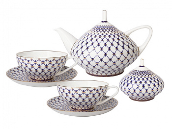 Сервиз чайный ИФЗ Кобальтовая сетка (Купольная) 14 предметов, Императорский фарфоровый завод (ЛФЗ) 81.21513.00.1