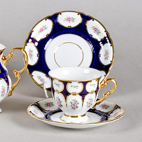 Кофейный сервиз на 6 персон 15 предметов Leander Розовый цветок, Кобальт Соната (07160714-0419)