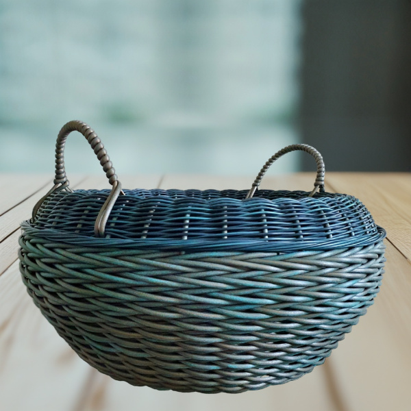 Кашпо-вазон для цветов из ротанга с ручками 14 л, зеленая патина