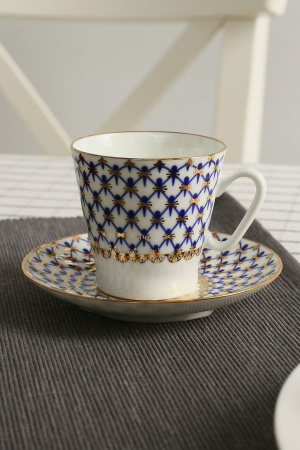 Чашка с блюдцем кофейная 80 мл, Кобальтовая сетка (Черный кофе), Императорский фарфоровый завод (ИФЗ) 81.14569.00.1